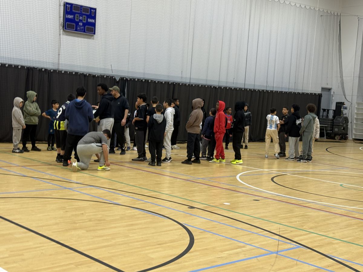 Teams getting ready on the court before a game